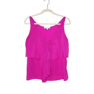 AMANDA UPRICHARD Ruffle Silk Blouse Sleeveless V-Neck Bright Pink Women's L